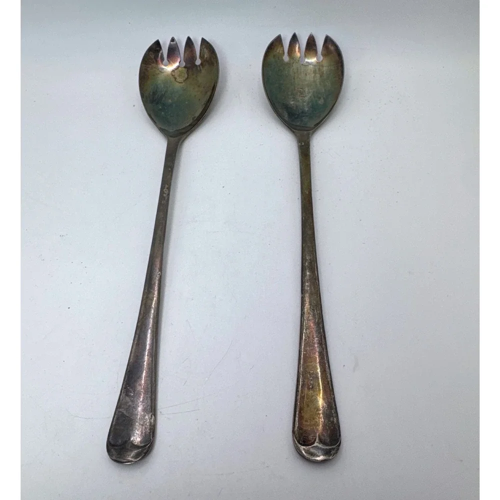 Vintage EPNS England Silver Plate Salad Servers Set of 2 Spork Style 8.5 Inch
